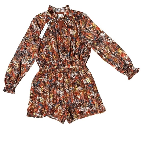 NWT Adelyn Rae Shorts Romper Womens Large Lined Brown Yellow Orange Fall‎ Colors - Picture 1 of 5